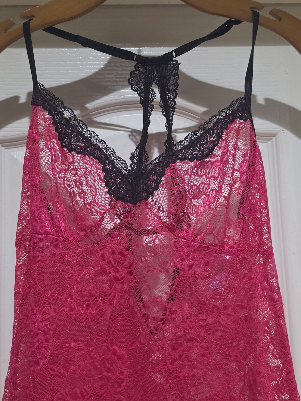 Secret Treasures Hot Pink Lace Chemise with Black Lace Accents